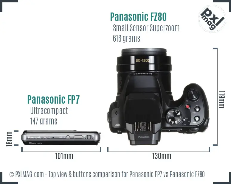 Panasonic FP7 vs Panasonic FZ80 top view buttons comparison