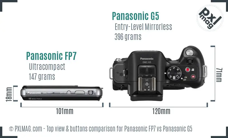 Panasonic FP7 vs Panasonic G5 top view buttons comparison