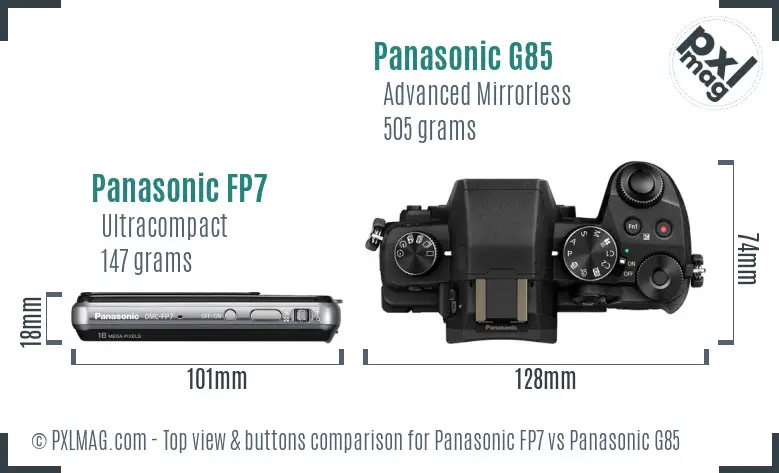 Panasonic FP7 vs Panasonic G85 top view buttons comparison