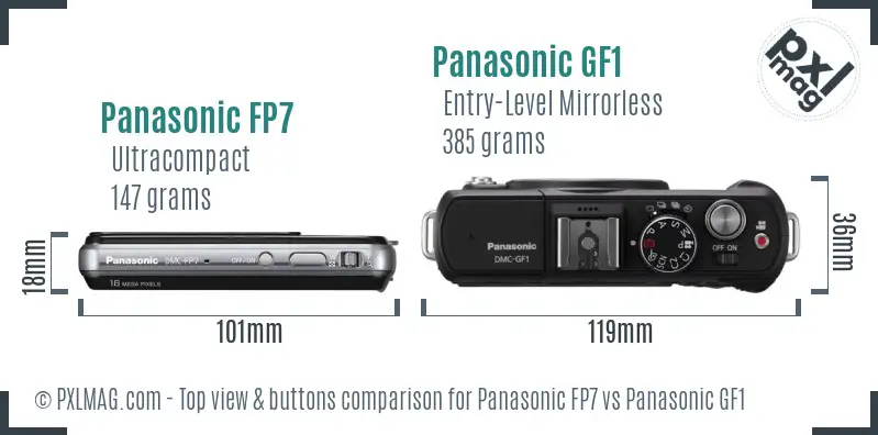 Panasonic FP7 vs Panasonic GF1 top view buttons comparison