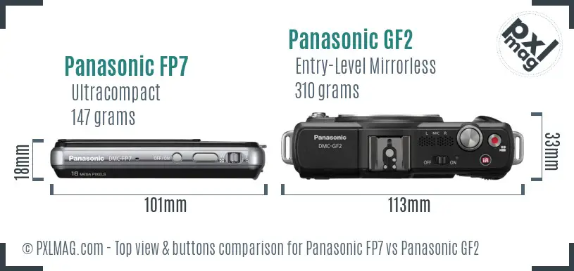 Panasonic FP7 vs Panasonic GF2 top view buttons comparison