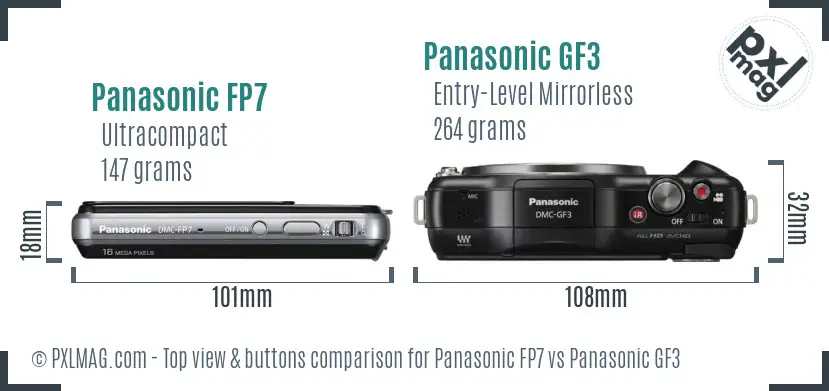 Panasonic FP7 vs Panasonic GF3 top view buttons comparison