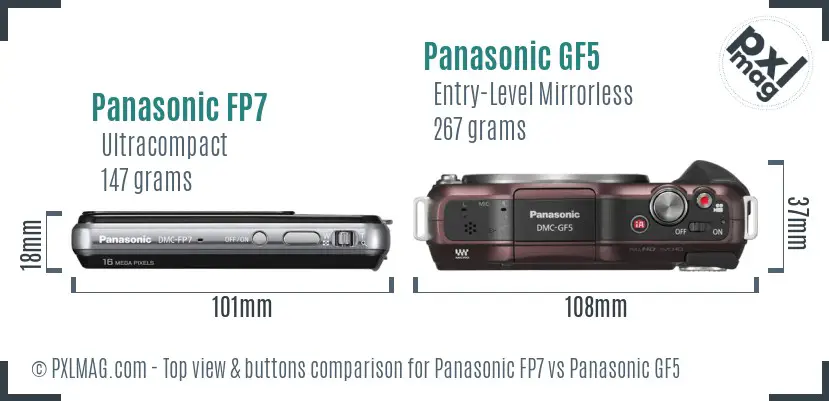 Panasonic FP7 vs Panasonic GF5 top view buttons comparison