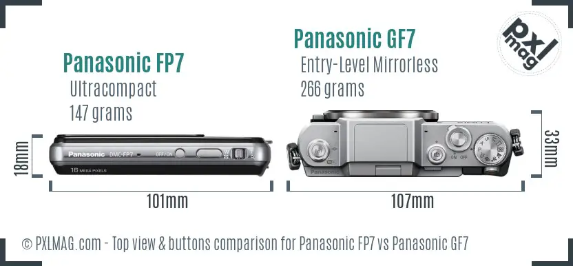 Panasonic FP7 vs Panasonic GF7 top view buttons comparison