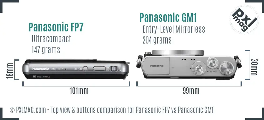 Panasonic FP7 vs Panasonic GM1 top view buttons comparison