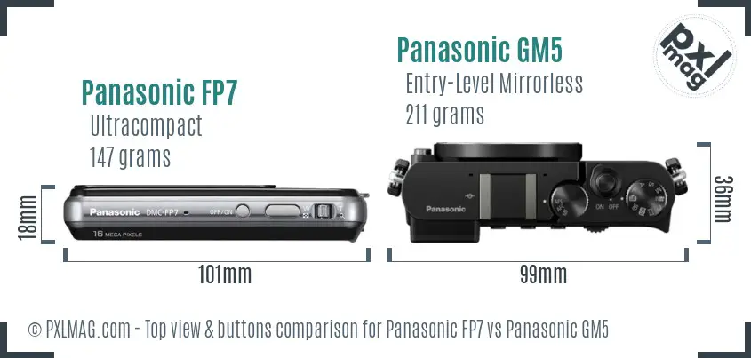 Panasonic FP7 vs Panasonic GM5 top view buttons comparison