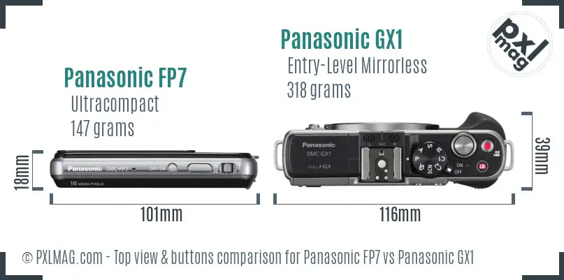 Panasonic FP7 vs Panasonic GX1 top view buttons comparison