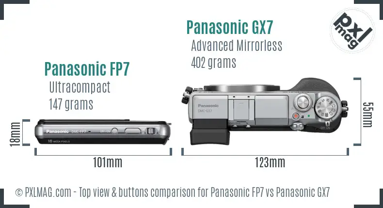Panasonic FP7 vs Panasonic GX7 top view buttons comparison