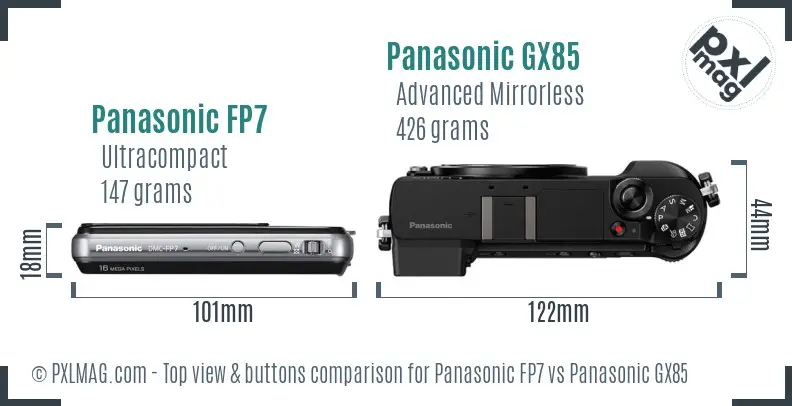 Panasonic FP7 vs Panasonic GX85 top view buttons comparison