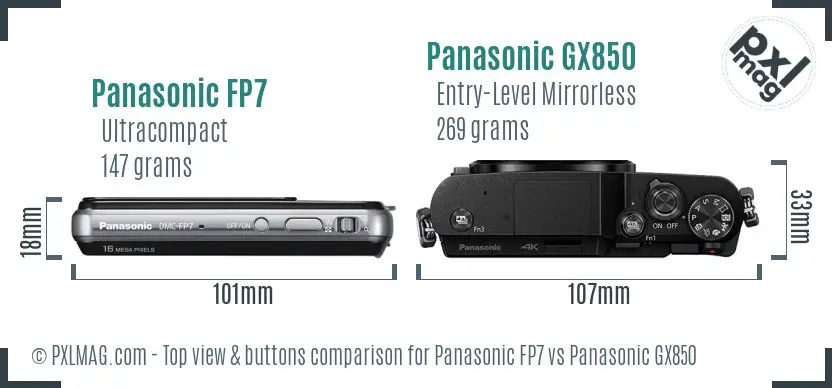 Panasonic FP7 vs Panasonic GX850 top view buttons comparison