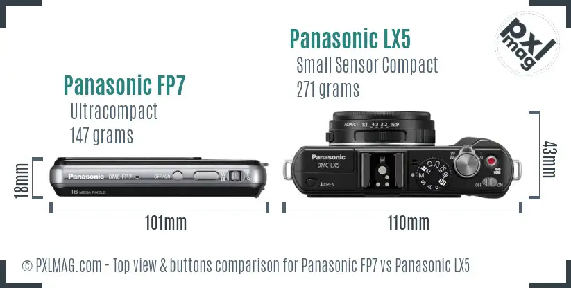 Panasonic FP7 vs Panasonic LX5 top view buttons comparison