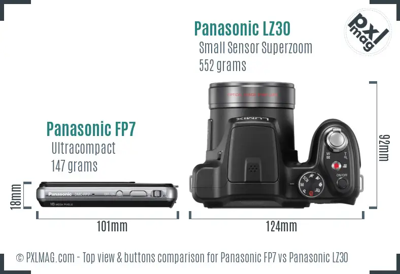 Panasonic FP7 vs Panasonic LZ30 top view buttons comparison