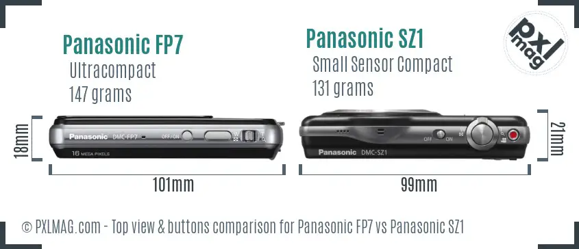 Panasonic FP7 vs Panasonic SZ1 top view buttons comparison Panasonic FP7 vs Panasonic SZ1 top view buttons comparison