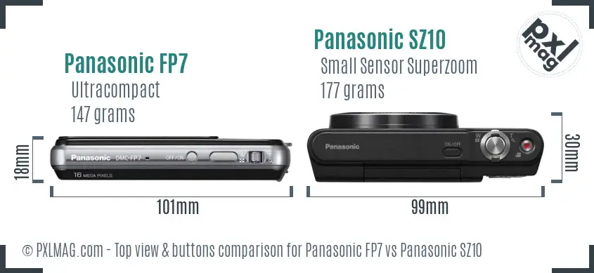 Panasonic FP7 vs Panasonic SZ10 top view buttons comparison