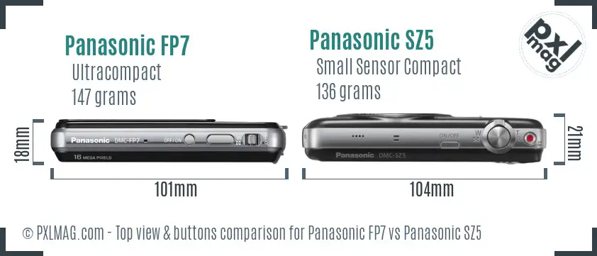 Panasonic FP7 vs Panasonic SZ5 top view buttons comparison