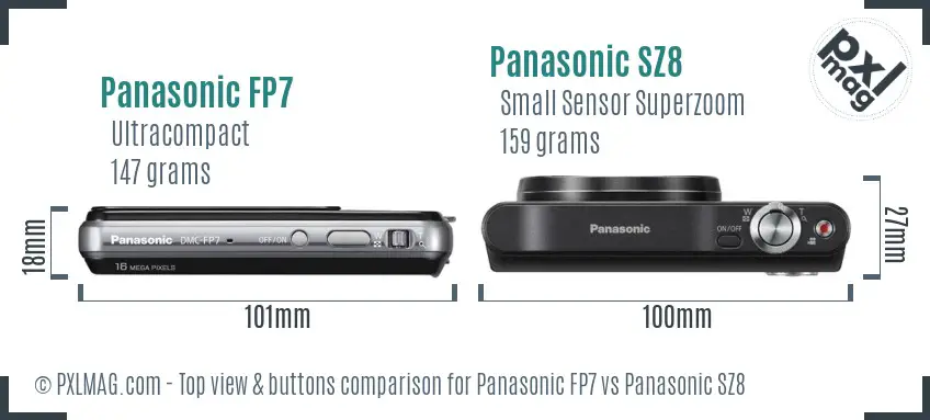 Panasonic FP7 vs Panasonic SZ8 top view buttons comparison