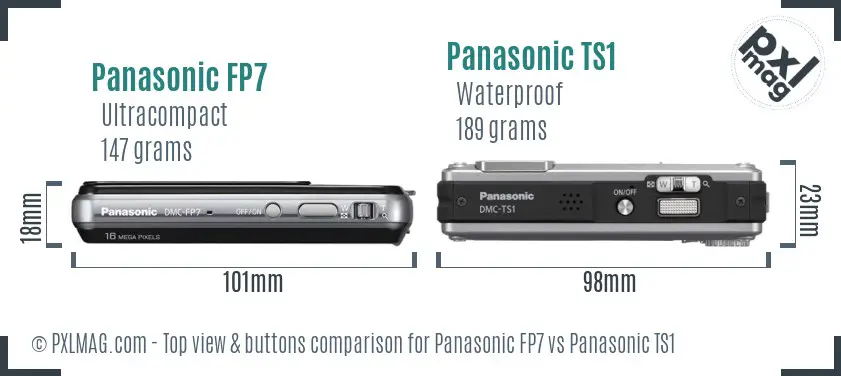 Panasonic FP7 vs Panasonic TS1 top view buttons comparison Panasonic FP7 vs Panasonic TS1 top view buttons comparison