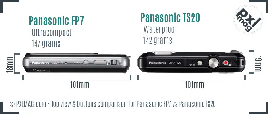 Panasonic FP7 vs Panasonic TS20 top view buttons comparison