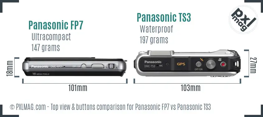 Panasonic FP7 vs Panasonic TS3 top view buttons comparison Panasonic FP7 vs Panasonic TS3 top view buttons comparison