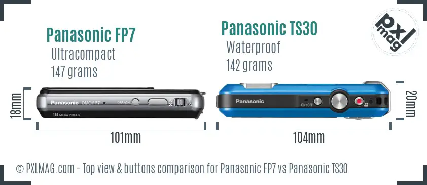 Panasonic FP7 vs Panasonic TS30 top view buttons comparison