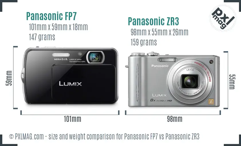 Panasonic FP7 vs Panasonic ZR3 size comparison
