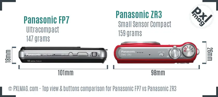 Panasonic FP7 vs Panasonic ZR3 top view buttons comparison