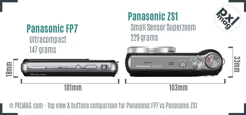 Panasonic FP7 vs Panasonic ZS1 top view buttons comparison