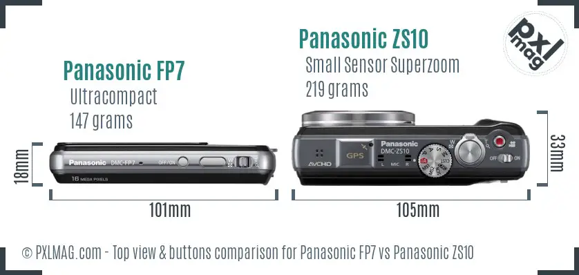 Panasonic FP7 vs Panasonic ZS10 top view buttons comparison