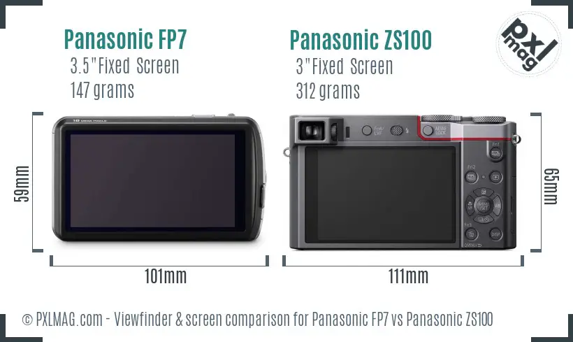 Panasonic FP7 vs Panasonic ZS100 Screen and Viewfinder comparison