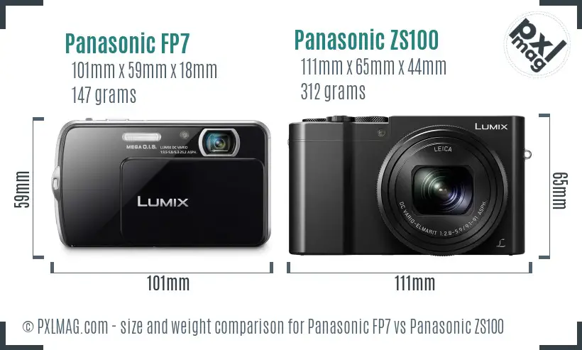 Panasonic FP7 vs Panasonic ZS100 size comparison