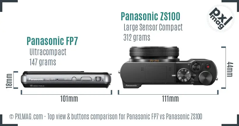 Panasonic FP7 vs Panasonic ZS100 top view buttons comparison
