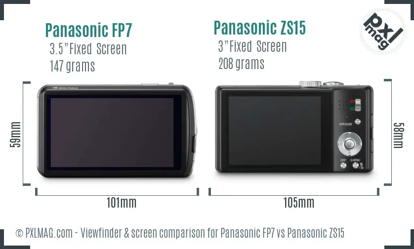 Panasonic FP7 vs Panasonic ZS15 Screen and Viewfinder comparison
