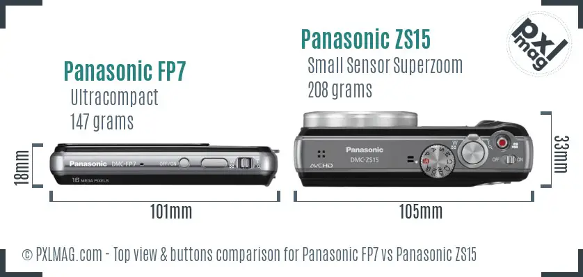 Panasonic FP7 vs Panasonic ZS15 top view buttons comparison