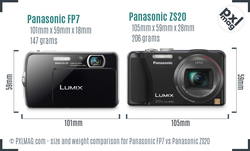 Panasonic FP7 vs Panasonic ZS20 size comparison