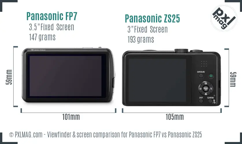 Panasonic FP7 vs Panasonic ZS25 Screen and Viewfinder comparison