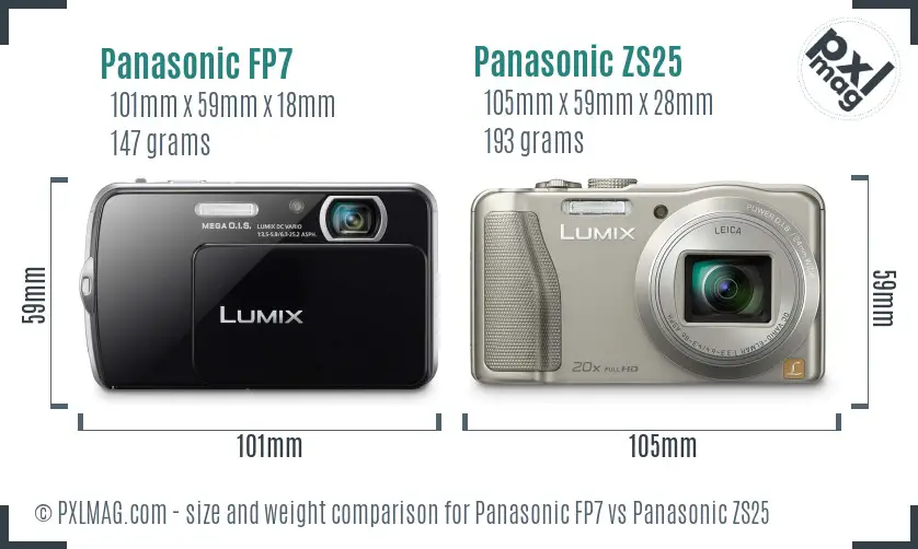 Panasonic FP7 vs Panasonic ZS25 size comparison