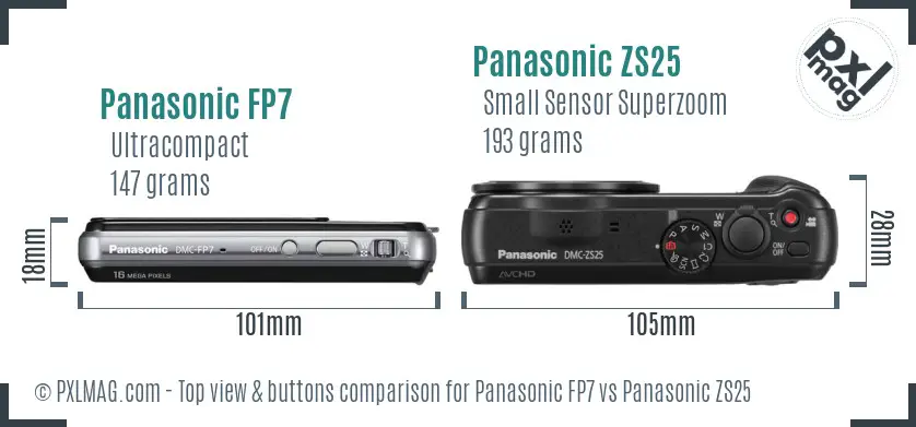 Panasonic FP7 vs Panasonic ZS25 top view buttons comparison