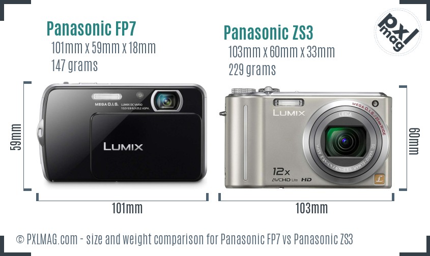 Panasonic FP7 vs Panasonic ZS3 size comparison