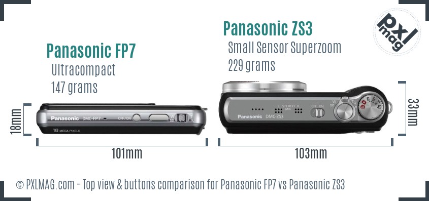 Panasonic FP7 vs Panasonic ZS3 top view buttons comparison