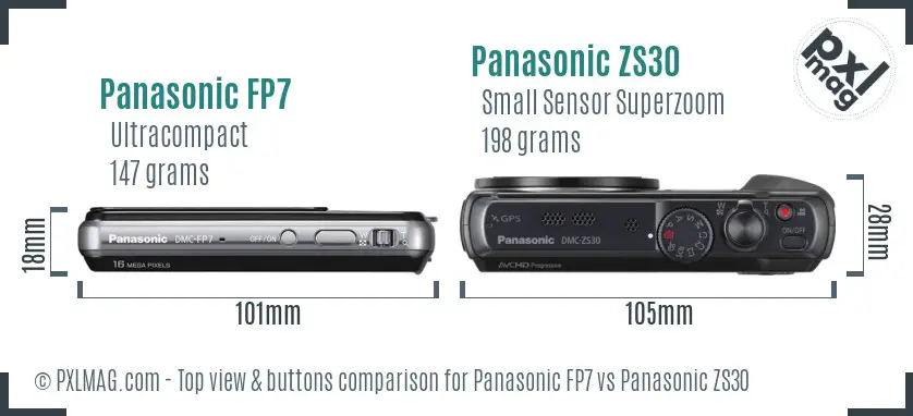 Panasonic FP7 vs Panasonic ZS30 top view buttons comparison