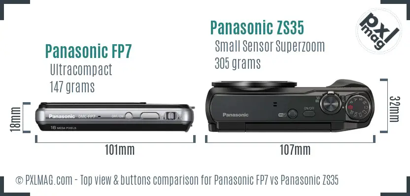 Panasonic FP7 vs Panasonic ZS35 top view buttons comparison