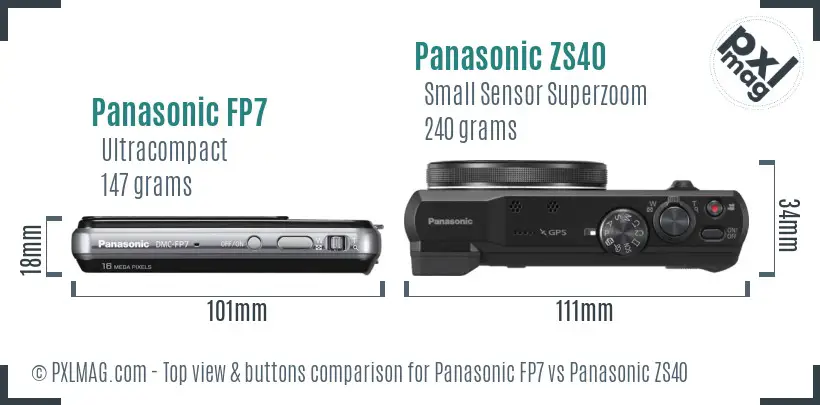 Panasonic FP7 vs Panasonic ZS40 top view buttons comparison