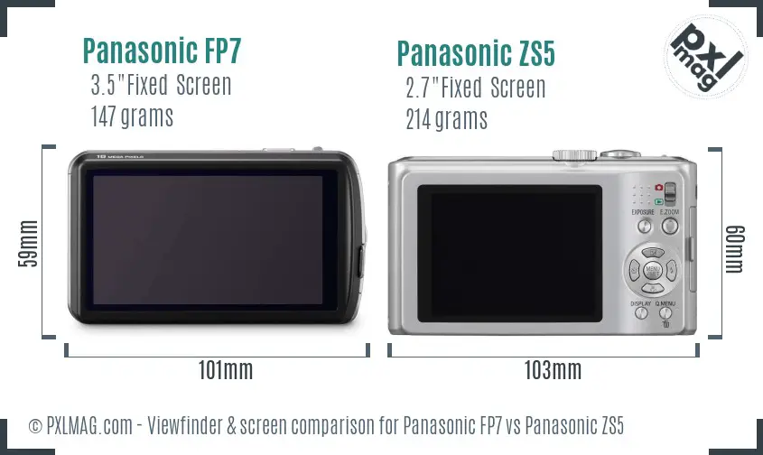 Panasonic FP7 vs Panasonic ZS5 Screen and Viewfinder comparison