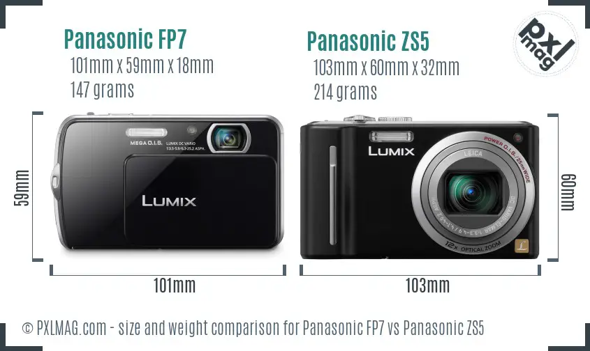Panasonic FP7 vs Panasonic ZS5 size comparison