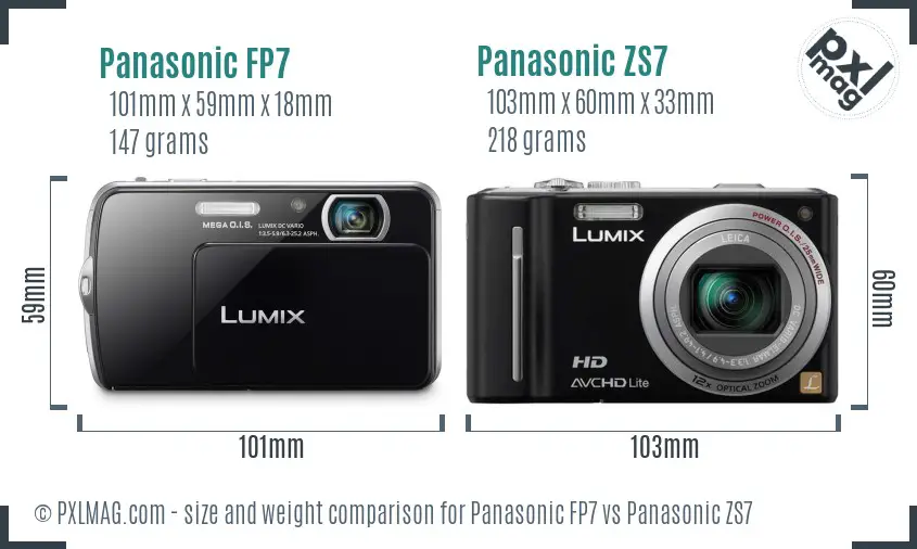 Panasonic FP7 vs Panasonic ZS7 size comparison