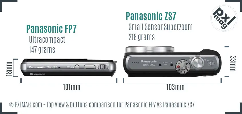 Panasonic FP7 vs Panasonic ZS7 top view buttons comparison