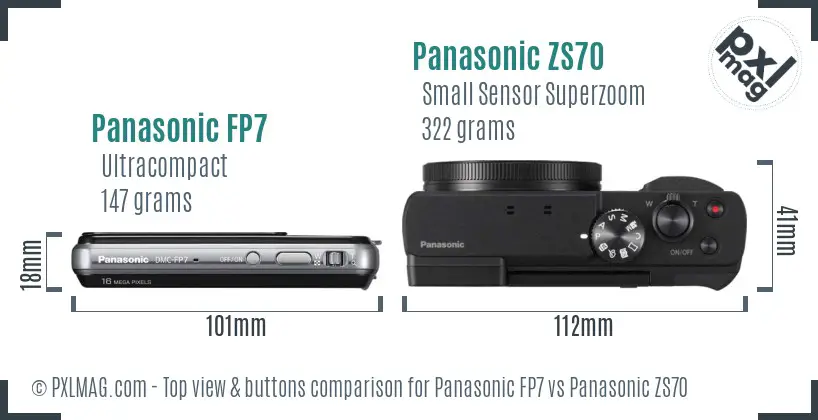 Panasonic FP7 vs Panasonic ZS70 top view buttons comparison