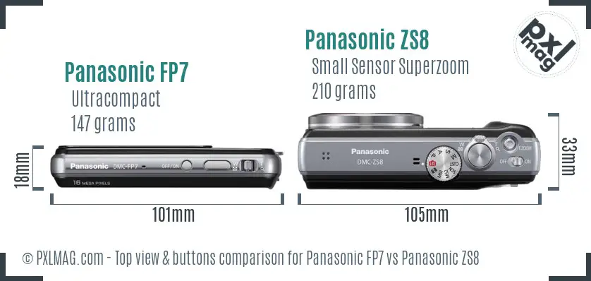 Panasonic FP7 vs Panasonic ZS8 top view buttons comparison