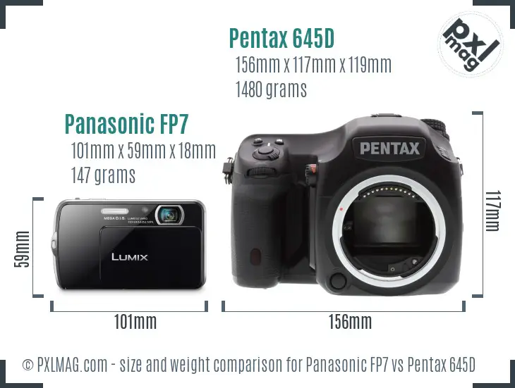 Panasonic FP7 vs Pentax 645D size comparison