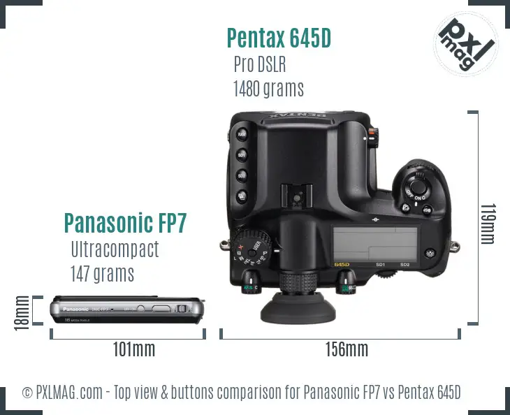 Panasonic FP7 vs Pentax 645D top view buttons comparison